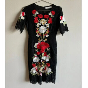 Blueoxy Womens Elegant Embroidered Floral Lace Dress Black Size Medium